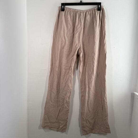 Zara Women's Beige Pajama Style Wide-Leg Drawstring Waist Pants Small - Picture 4 of 9